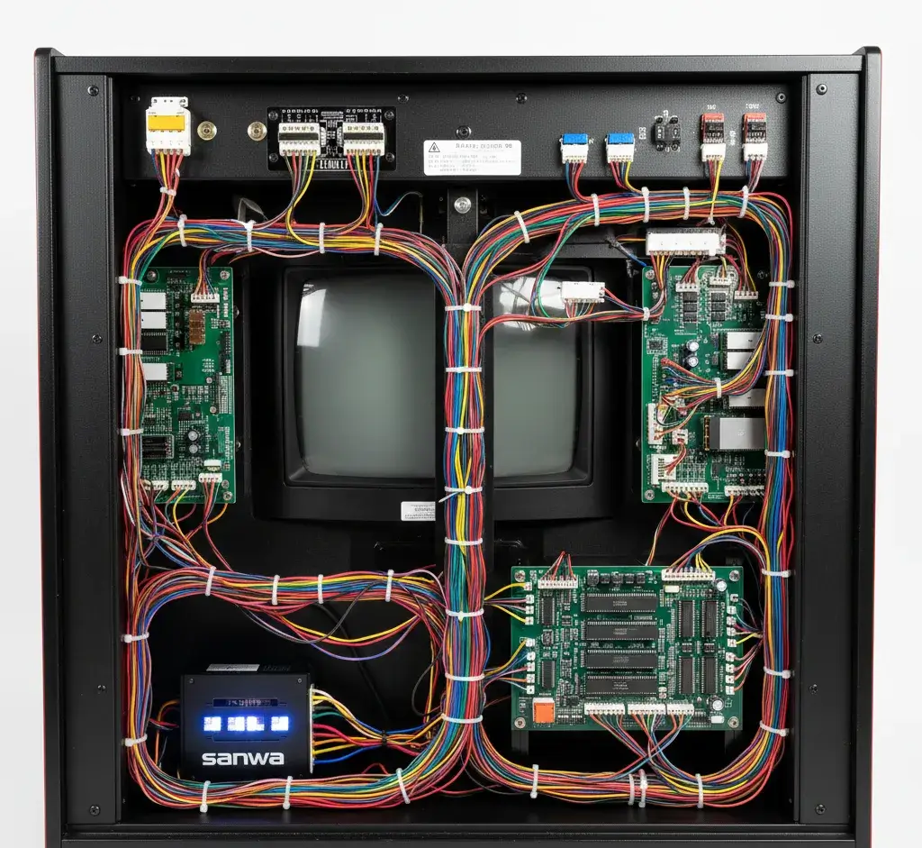 Wnętrze automatu z czystym okablowaniem i elektroniką